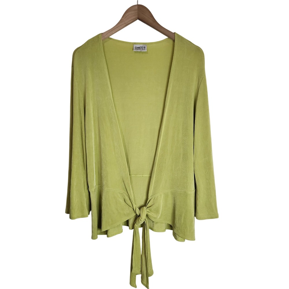 Chico's Travellers‎ Blouse Women's 1 (Medium) Wrap Top No-Wrinkle Green